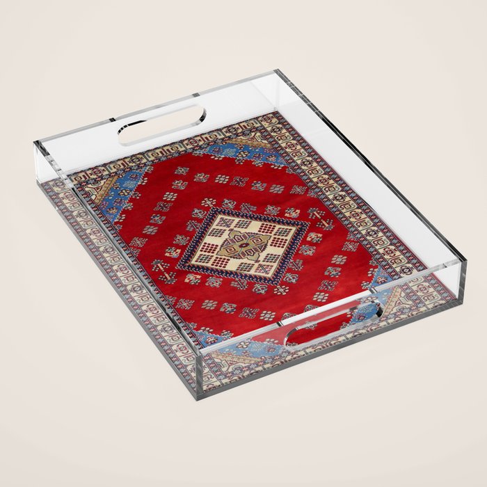 Red Diamond Blue Bluffs Kazak Persian Handmade Rugs  Acrylic Tray Gallery Image 1