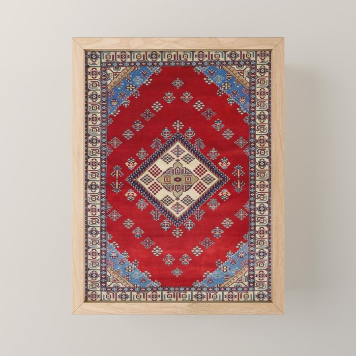 Red Diamond Blue Bluffs Kazak Persian Handmade Rugs  Mini Art Print Gallery Image 1