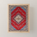 Red Diamond Blue Bluffs Kazak Persian Handmade Rugs  Mini Art Print Gallery Image 1