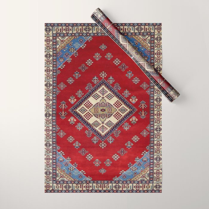 Red Diamond Blue Bluffs Kazak Persian Handmade Rugs  Wrapping Paper Gallery Image 1