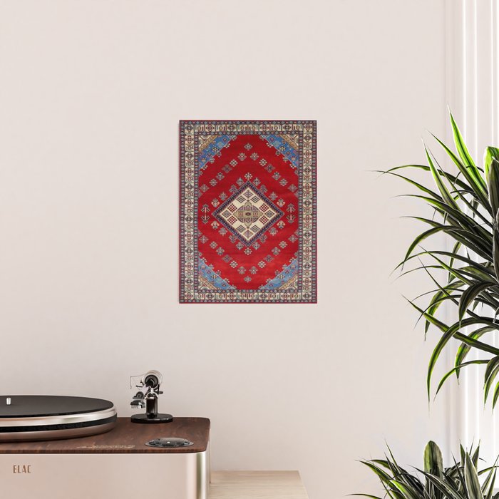 Red Diamond Blue Bluffs Kazak Persian Handmade Rugs  Poster Gallery Image 2