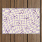 Purple Checker Flower Swirl Warp Outdoor Rug Gallery Image 1