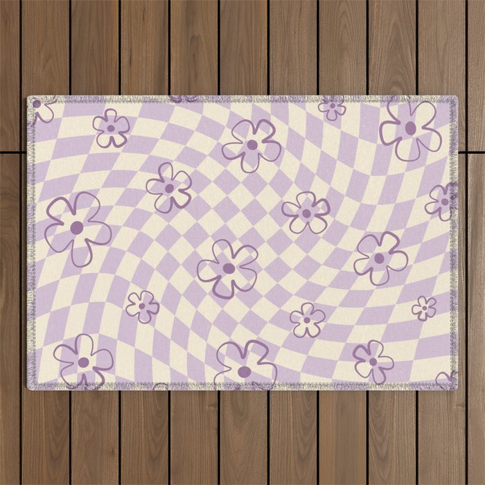 Purple Checker Flower Swirl Warp Outdoor Rug Gallery Image 1