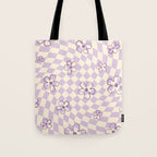 Purple Checker Flower Swirl Warp Tote Bag Gallery Image 1