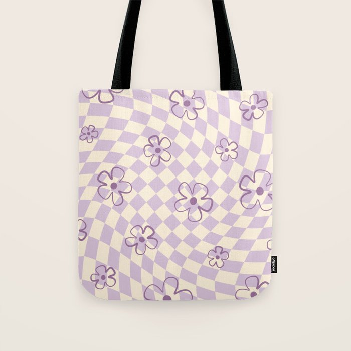 Purple Checker Flower Swirl Warp Tote Bag Gallery Image 1
