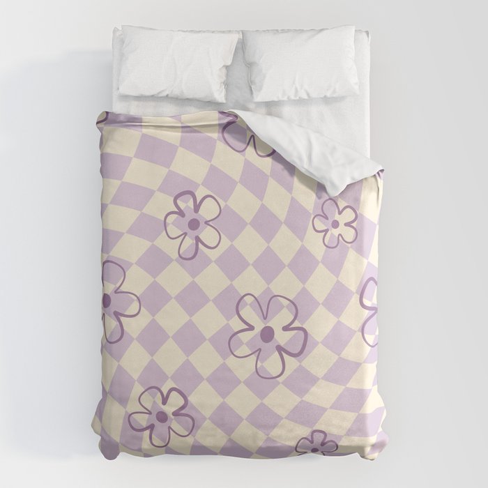 Purple Checker Flower Swirl Warp Duvet Cover Gallery Image 6