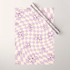 Purple Checker Flower Swirl Warp Wrapping Paper Gallery Image 1