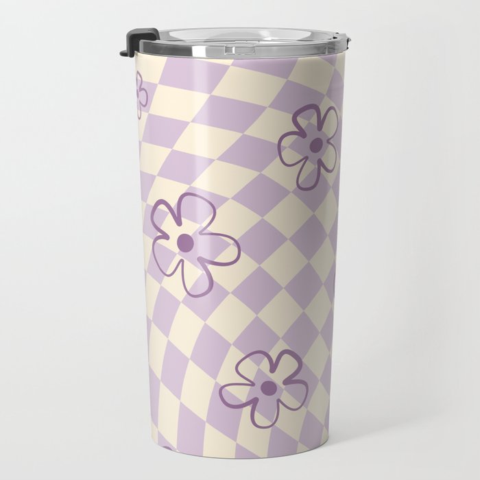 Purple Checker Flower Swirl Warp Travel Mug Gallery Image 3