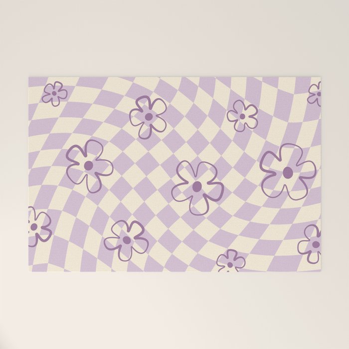Purple Checker Flower Swirl Warp Welcome Mat Gallery Image 1