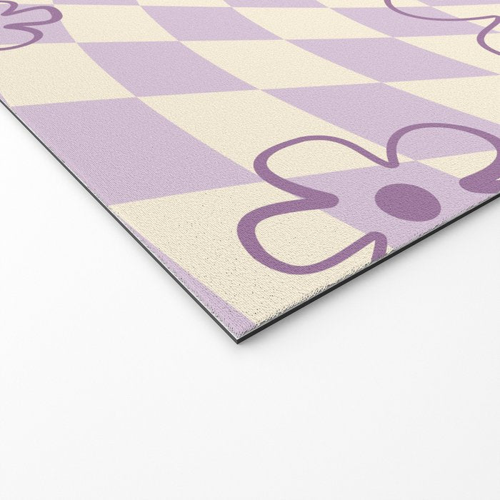 Purple Checker Flower Swirl Warp Welcome Mat Gallery Image 2