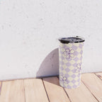 Purple Checker Flower Swirl Warp Travel Mug Gallery Image 4