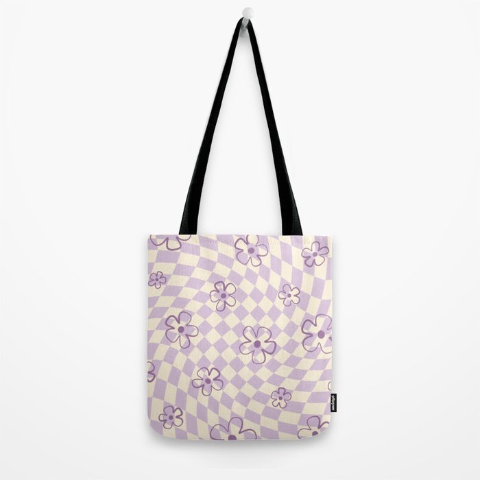 Purple Checker Flower Swirl Warp Tote Bag Gallery Image 2