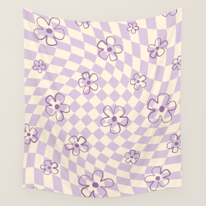 Purple Checker Flower Swirl Warp Wall Tapestry Gallery Image 4
