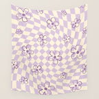 Purple Checker Flower Swirl Warp Wall Tapestry Gallery Image 4