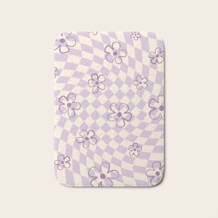 Purple Checker Flower Swirl Warp Bath Mat Gallery Image 1