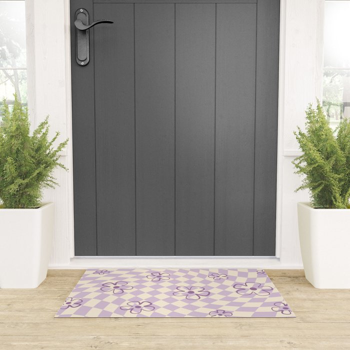 Purple Checker Flower Swirl Warp Welcome Mat Gallery Image 3