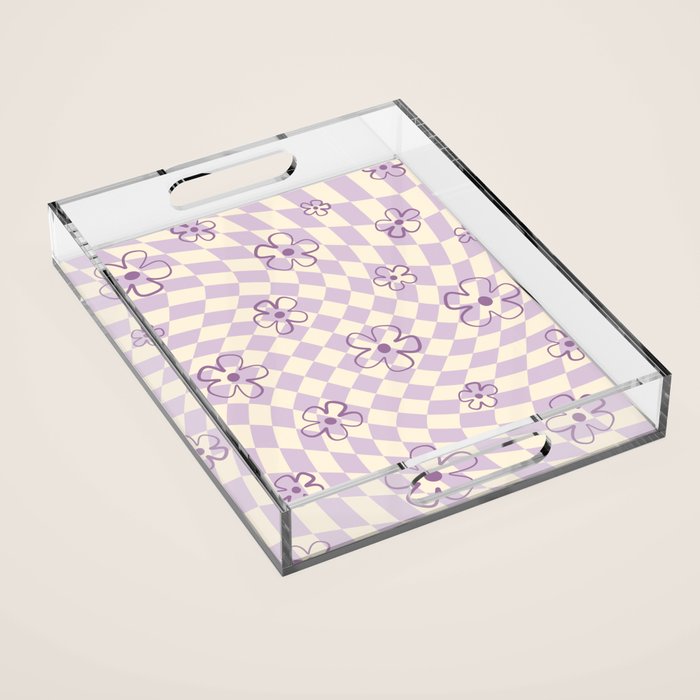Purple Checker Flower Swirl Warp Acrylic Tray Gallery Image 1