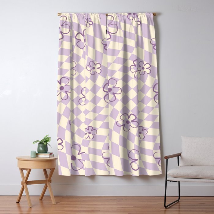 Purple Checker Flower Swirl Warp Window Curtain Gallery Image 5