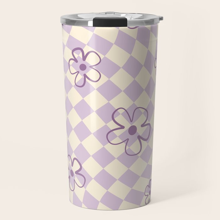 Purple Checker Flower Swirl Warp Travel Mug Gallery Image 1
