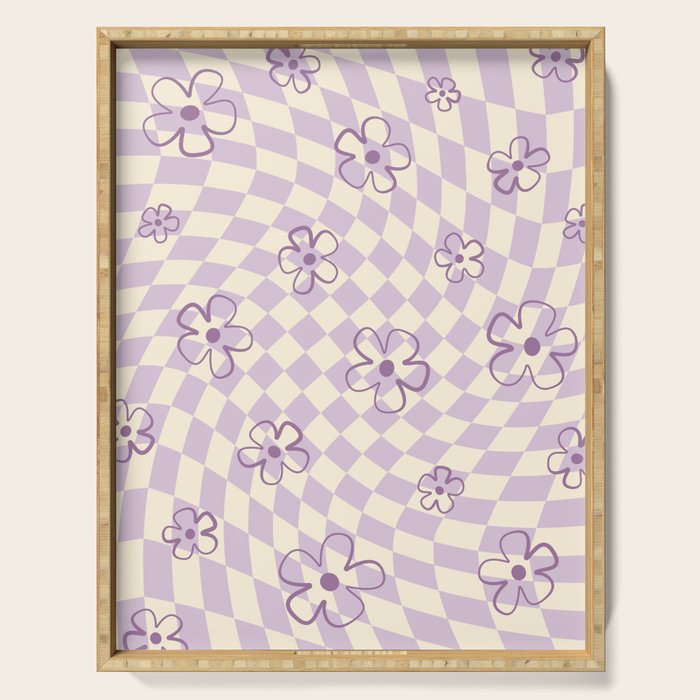 Purple Checker Flower Swirl Warp Serving Tray Gallery Image 1