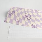 Purple Checker Flower Swirl Warp Wrapping Paper Gallery Image 2