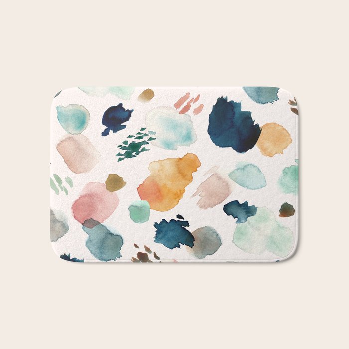 WILD WHIMS Abstract Watercolor Brush Strokes Bath Mat Gallery Image 1