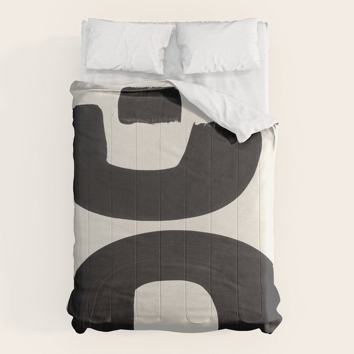 Mid Century Modern Minimalist Abstract Art Brush Strokes Black & White Ink Art Tribal Marking Comforter Gallery Image 1
