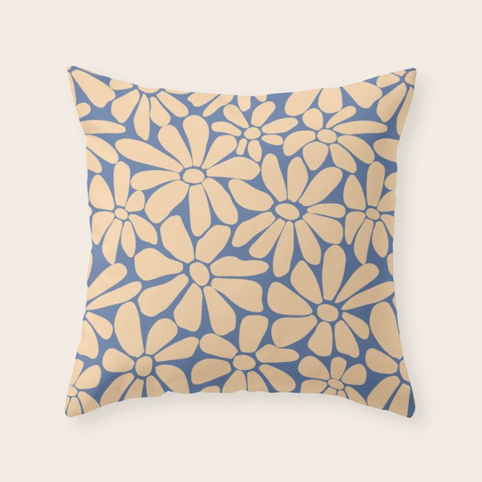 Retro Floral - Indigo  Throw Pillow Gallery Image 1
