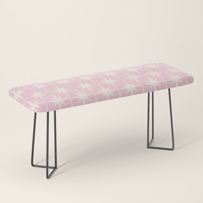 Midcentury Modern Atomic Starburst Pattern Baby Pink and Cream  Bench Gallery Image 1