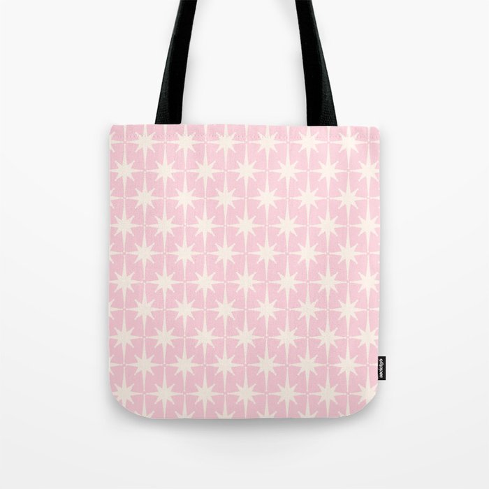Midcentury Modern Atomic Starburst Pattern Baby Pink and Cream  Tote Bag Gallery Image 1