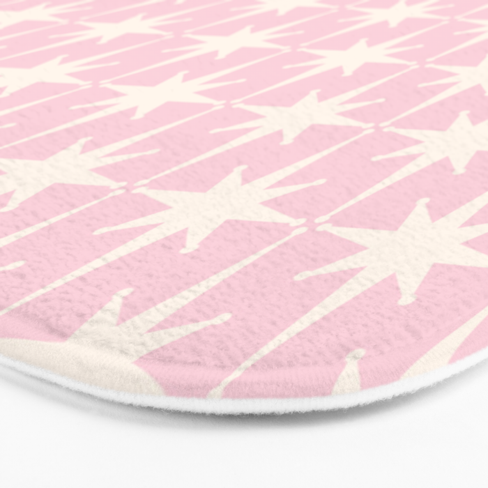 Midcentury Modern Atomic Starburst Pattern Baby Pink and Cream  Bath Mat Gallery Image 3