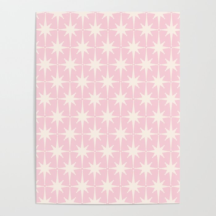 Midcentury Modern Atomic Starburst Pattern Baby Pink and Cream  Poster Gallery Image 1