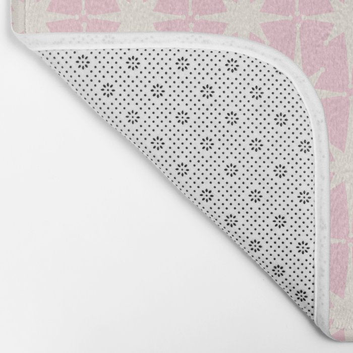 Midcentury Modern Atomic Starburst Pattern Baby Pink and Cream  Bath Mat Gallery Image 2