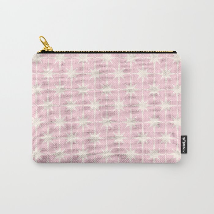 Midcentury Modern Atomic Starburst Pattern Baby Pink and Cream  Carry All Pouch Gallery Image 1
