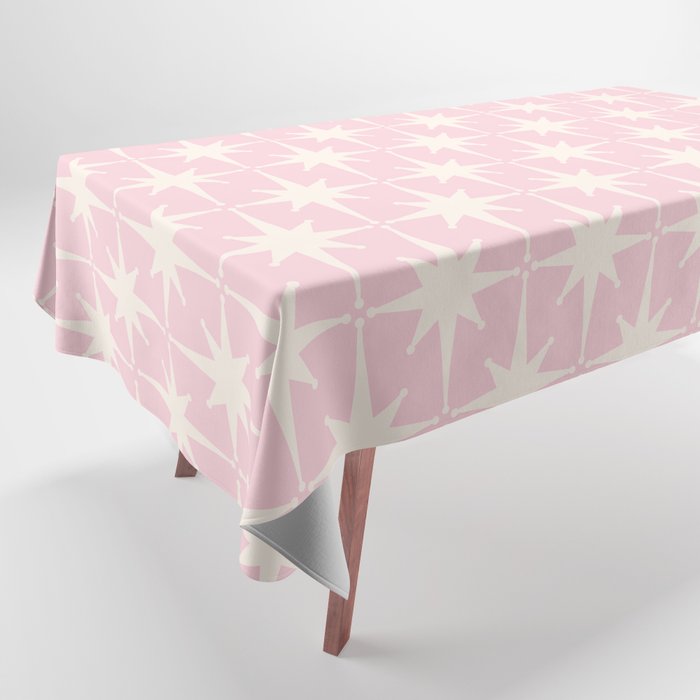 Midcentury Modern Atomic Starburst Pattern Baby Pink and Cream  Tablecloth Gallery Image 1