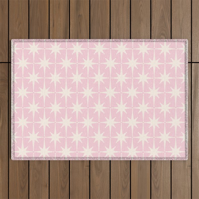 Midcentury Modern Atomic Starburst Pattern Baby Pink and Cream  Outdoor Rug Gallery Image 1