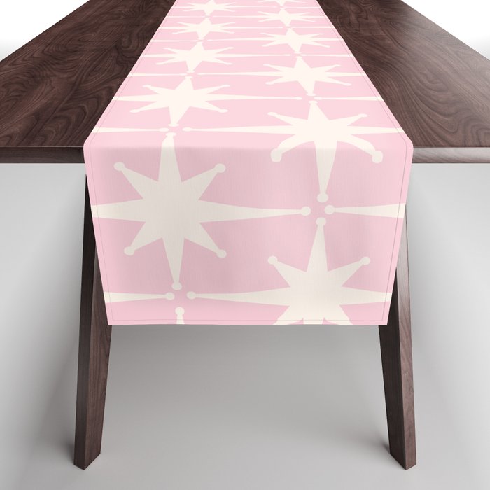 Midcentury Modern Atomic Starburst Pattern Baby Pink and Cream  Table Runner Gallery Image 1