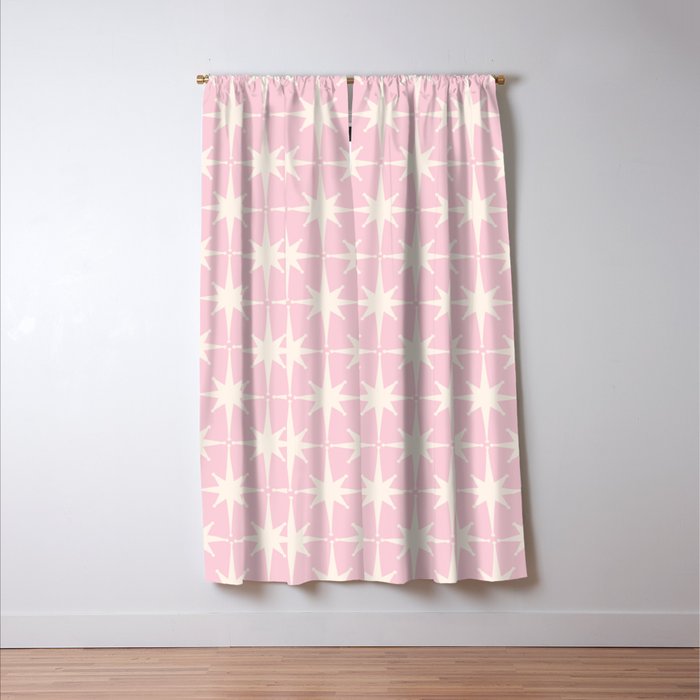 Midcentury Modern Atomic Starburst Pattern Baby Pink and Cream  Window Curtain Gallery Image 3