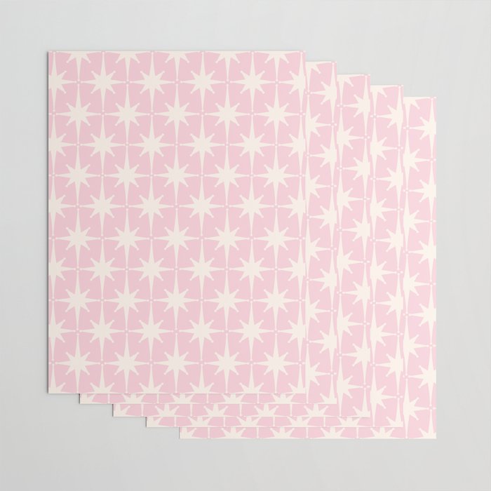 Midcentury Modern Atomic Starburst Pattern Baby Pink and Cream  Wrapping Paper Gallery Image 3