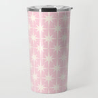 Midcentury Modern Atomic Starburst Pattern Baby Pink and Cream  Travel Mug Gallery Image 1