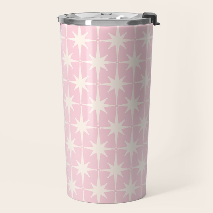 Midcentury Modern Atomic Starburst Pattern Baby Pink and Cream  Travel Mug Gallery Image 2