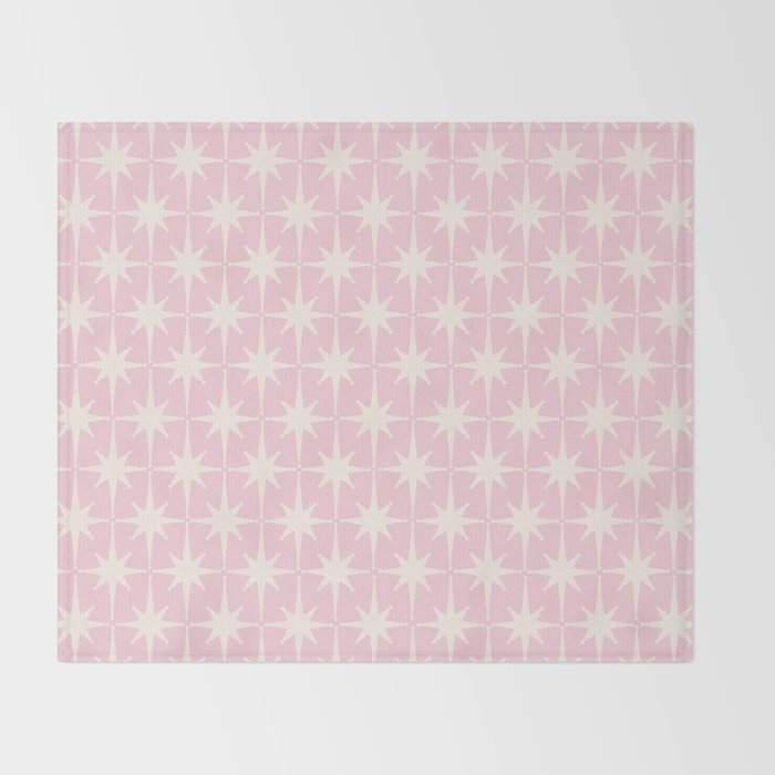 Midcentury Modern Atomic Starburst Pattern Baby Pink and Cream  Throw Blanket Gallery Image 2