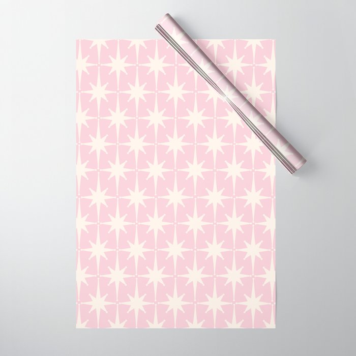 Midcentury Modern Atomic Starburst Pattern Baby Pink and Cream  Wrapping Paper Gallery Image 1