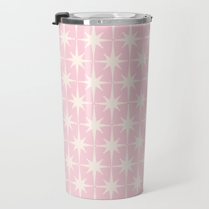 Midcentury Modern Atomic Starburst Pattern Baby Pink and Cream  Travel Mug Gallery Image 3