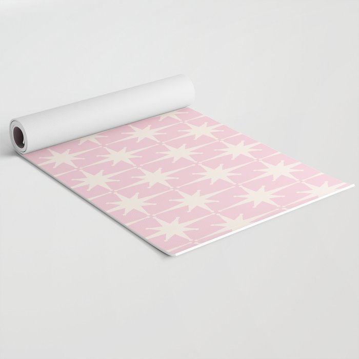 Midcentury Modern Atomic Starburst Pattern Baby Pink and Cream  Yoga Mat Gallery Image 2