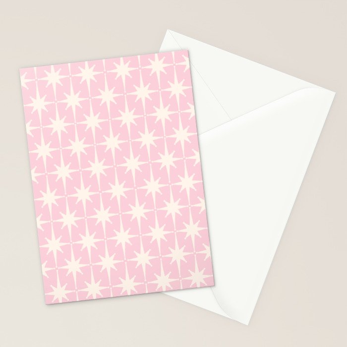 Midcentury Modern Atomic Starburst Pattern Baby Pink and Cream  Stationery Card Gallery Image 2