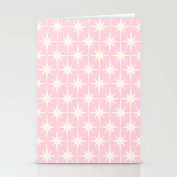 Midcentury Modern Atomic Starburst Pattern Baby Pink and Cream  Stationery Card Gallery Image 1