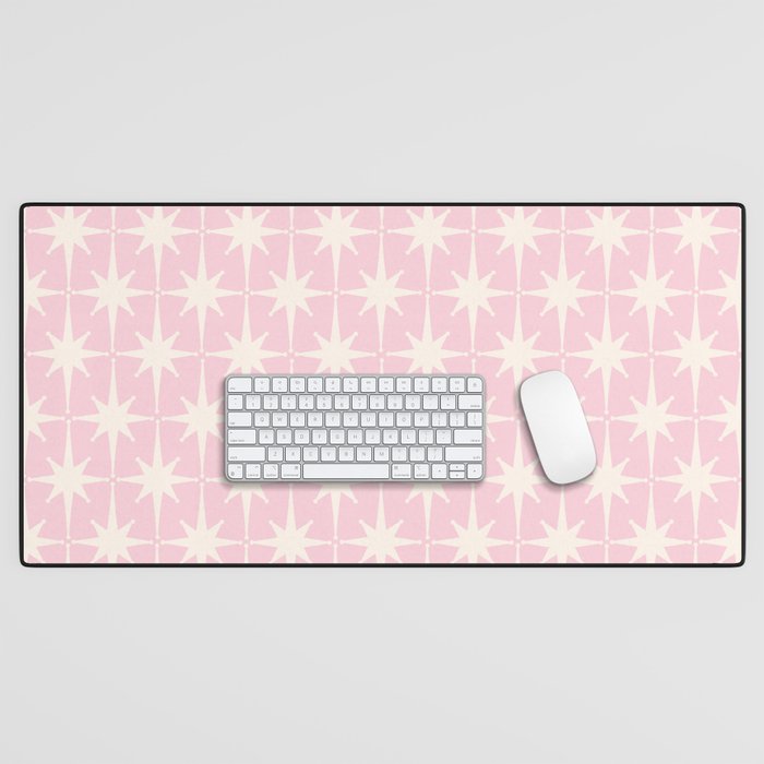 Midcentury Modern Atomic Starburst Pattern Baby Pink and Cream  Desk Mat Gallery Image 1