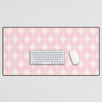 Midcentury Modern Atomic Starburst Pattern Baby Pink and Cream  Desk Mat Gallery Image 1