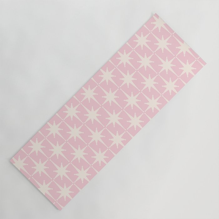 Midcentury Modern Atomic Starburst Pattern Baby Pink and Cream  Yoga Mat Gallery Image 1